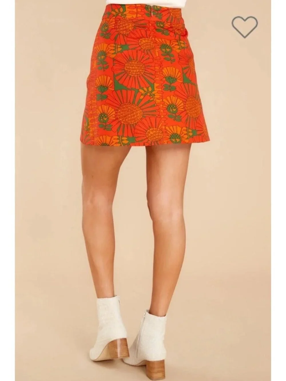Jolie Brown Dixie Strange Love Mini A-line Skirt Small Retro Mod Floral Orange - Picture 4 of 9